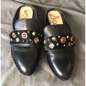 Sam Edelman Laird Mule Black Leather Jeweled  - Size 6.5 Bling Slip on